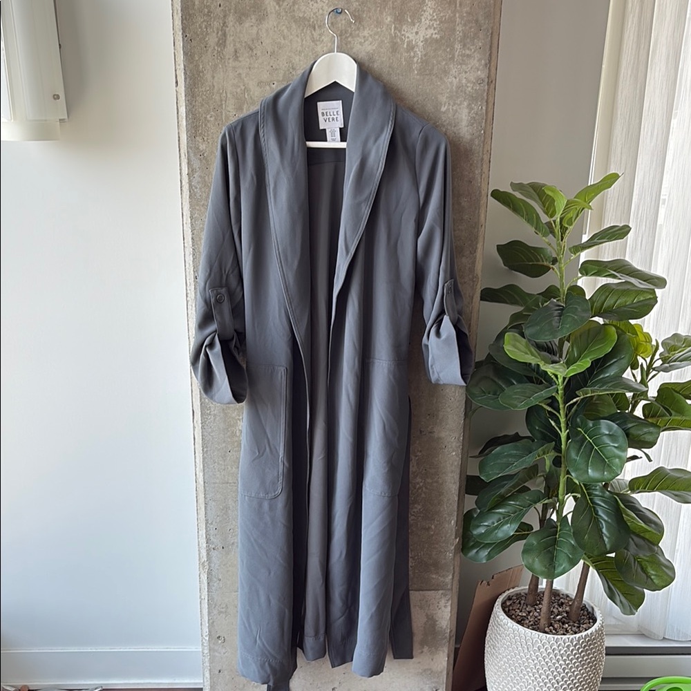 Charcoal Grey /Blue Long Trench-Type Coat